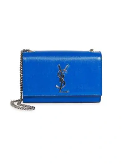 Shop Saint Laurent Small Kate Neon Leather Shoulder Bag In Blue