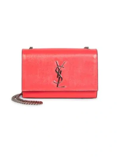 Shop Saint Laurent Small Kate Neon Leather Shoulder Bag In Pink