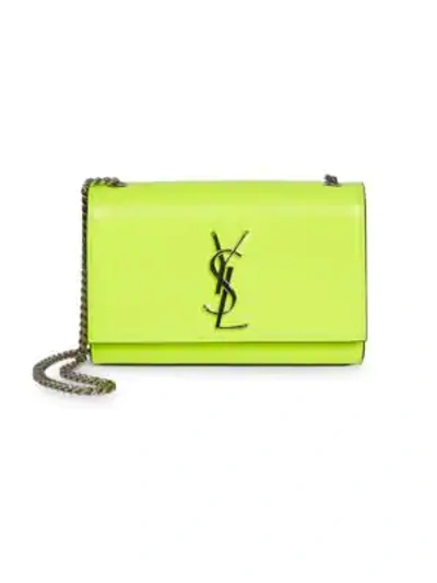 Shop Saint Laurent Small Kate Neon Leather Shoulder Bag In Yellow