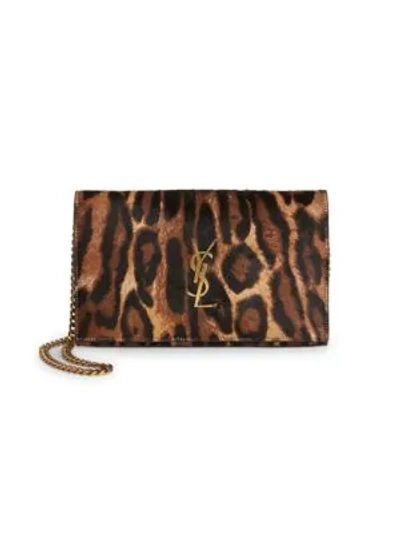 Shop Saint Laurent Women's Monogram Leopard-print Calf Hair & Leather Wallet-on-chain In Neutral