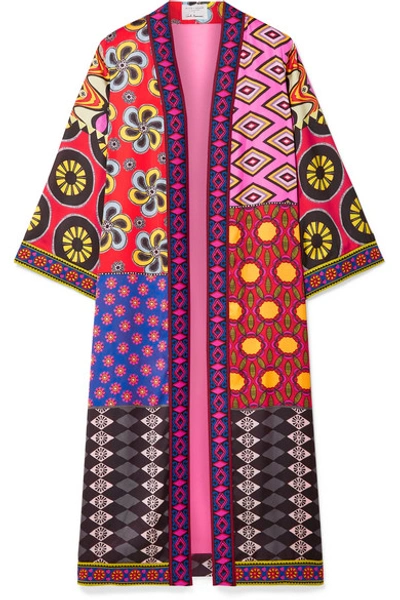 Shop Alice And Olivia Lynn Jacquard-trimmed Printed Crepe De Chine Kimono In Red