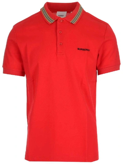 Shop Burberry Embroidered Logo Polo Shirt In Red