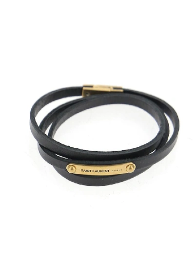 Shop Saint Laurent Logo Wrap Bracelet In Black