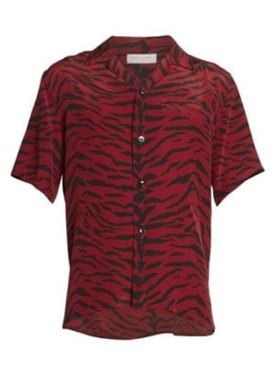 Shop Saint Laurent Men's Silk Zebra Print Shirt In Red Black