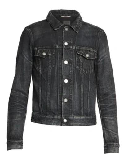 Shop Saint Laurent Men's Fitted Denim Jacket In Black