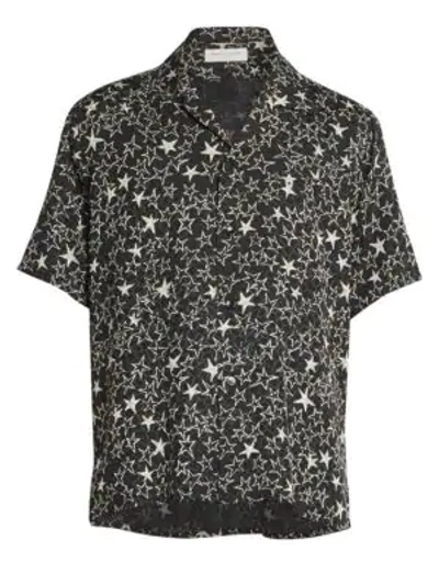 Shop Saint Laurent Men's Metallic Star Print Silk Shirt In Black White