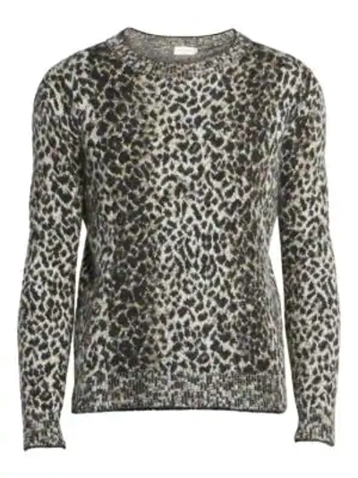 Shop Saint Laurent Men's Leopard Print Wool-blend Pullover In Beige Black