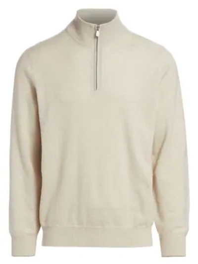 Shop Brunello Cucinelli Cashmere Half Zip Sweater In Beige