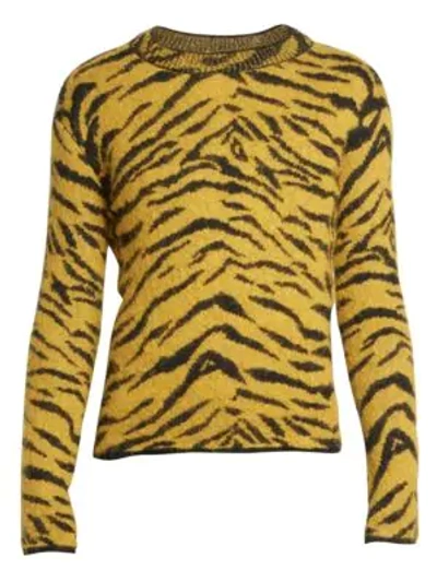 Shop Saint Laurent Men's Mohair & Wool Animal Print Crewneck Sweater In Yellow Black