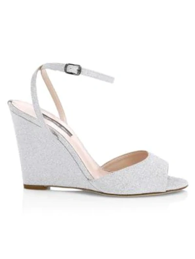 Shop Sjp By Sarah Jessica Parker Women's Boca Glitter Wedge Sandals In Silver