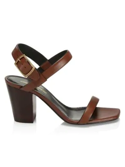 Shop Saint Laurent Oak Leather Sandals In Brown