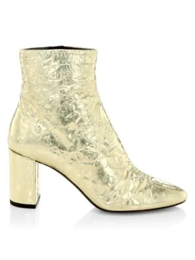 Shop Saint Laurent Lou Crinkle Metallic Ankle Boots In Gold