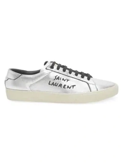 Shop Saint Laurent Women's Court Classic Metallic Leather Sneakers In Silver Black