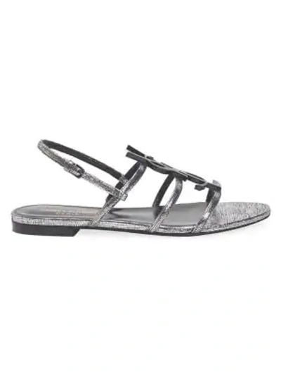 Shop Saint Laurent Cassandra Metallic Leather Slingback Sandals In Silver