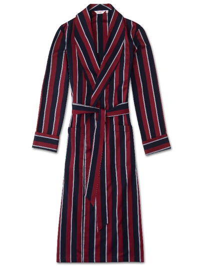 Shop Derek Rose Men's Classic Dressing Gown Cotton Satin Stripe Regimental Raf In Multi