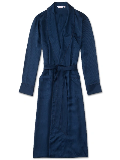 Shop Derek Rose Men's Dressing Gown Woburn 8 Silk Satin Navy In Blue