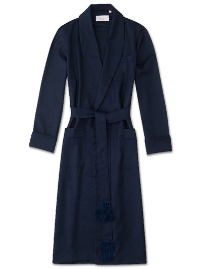 Shop Derek Rose Men's Dressing Gown Westminster 2 Wool Navy In Blue