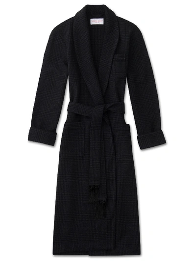 Shop Derek Rose Men's Tasseled Belt Dressing Gown Blandford Merino Cashmere Check Charcoal