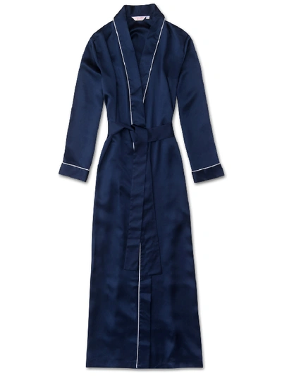 Shop Derek Rose Women's Long Dressing Gown Bailey Silk Satin Navy In Color<lsn_delimiter>navy