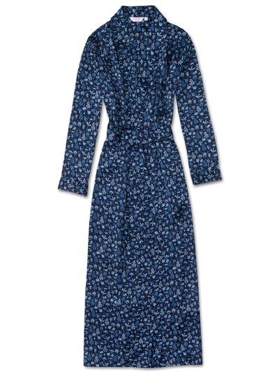 Shop Derek Rose Women's Full Length Dressing Gown Brindisi 23 Pure Silk Satin Navy