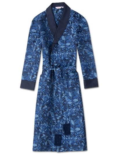 Shop Derek Rose Men's Tasseled Belt Dressing Gown Verona 44 Pure Silk Jacquard Blue