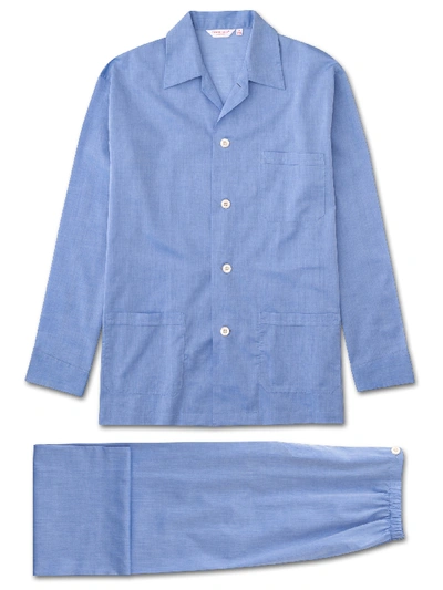 Shop Derek Rose Men's Classic Fit Pyjamas Amalfi Cotton Batiste Blue