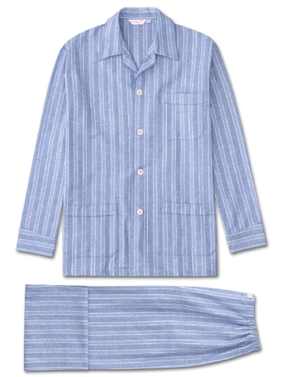Shop Derek Rose Men's Classic Fit Pyjamas Arran 20 Brushed Cotton Blue