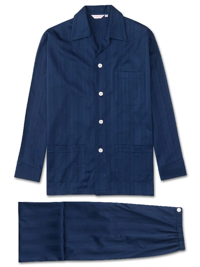 Shop Derek Rose Men's Classic Fit Pyjamas Lingfield Cotton Navy