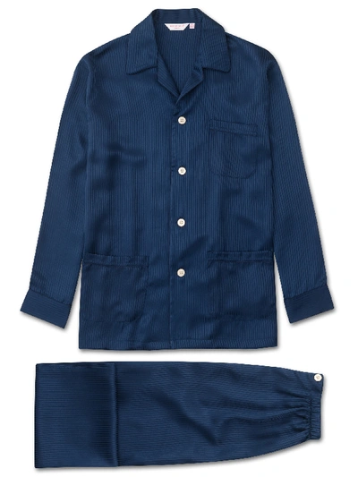 Derek Rose Woburn Striped Silk Pajama Set In Navy