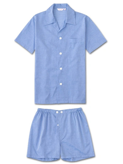 Shop Derek Rose Men's Short Pyjamas Amalfi Cotton Batiste Blue