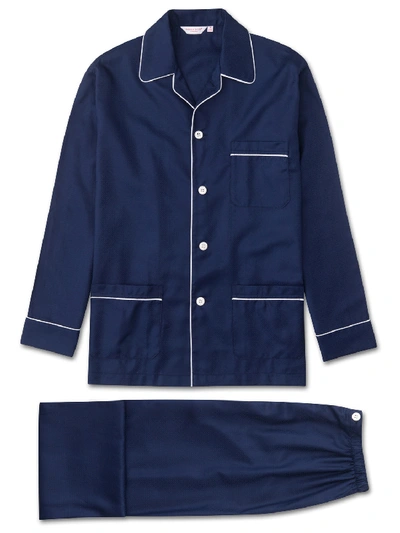 Shop Derek Rose Men's Classic Fit Pyjamas Lombard 6 Cotton Jacquard Navy