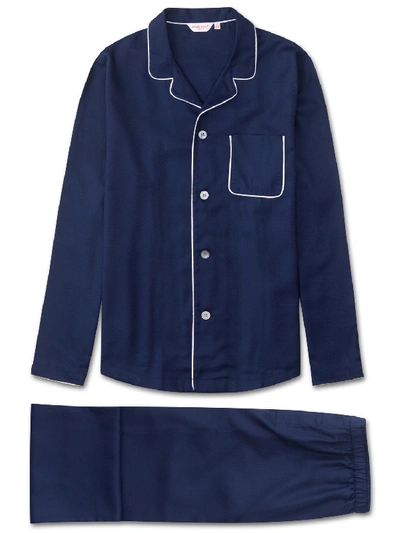 Shop Derek Rose Men's Modern Fit Pyjamas Lombard 6 Cotton Jacquard Navy