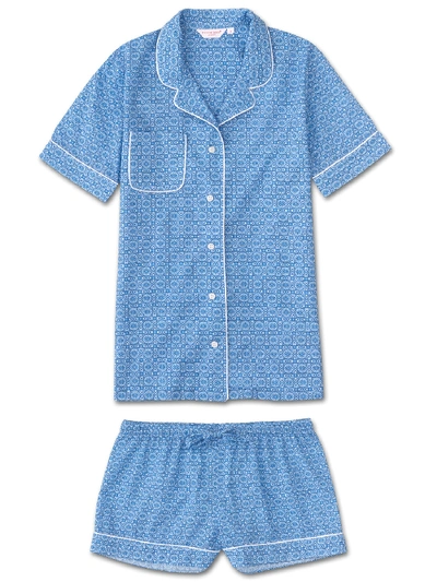 Shop Derek Rose Women's Shortie Pyjamas Ledbury 5 Cotton Batiste Blue