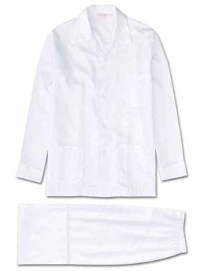 Shop Derek Rose Men's Classic Fit Pyjamas Lombard 6 Cotton Jacquard White