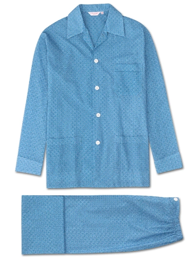 Shop Derek Rose Men's Classic Fit Pyjamas Ledbury 21 Cotton Batiste Blue