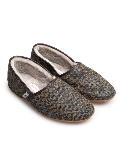 Derek Rose Men's Slippers Crawford 2 Harris Tweed Sheepskin Beige In Beige