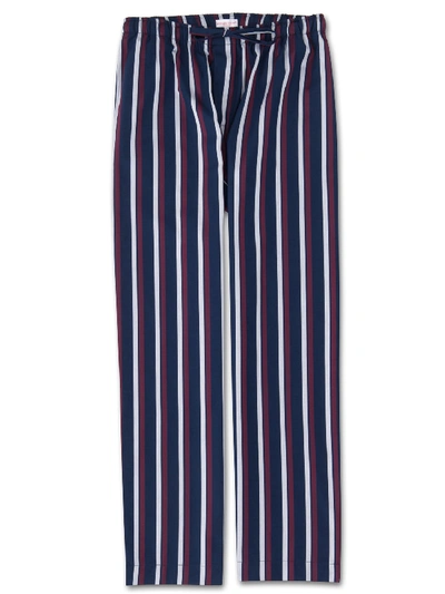 Shop Derek Rose Men's Lounge Trousers Royal 210 Cotton Satin Stripe Navy