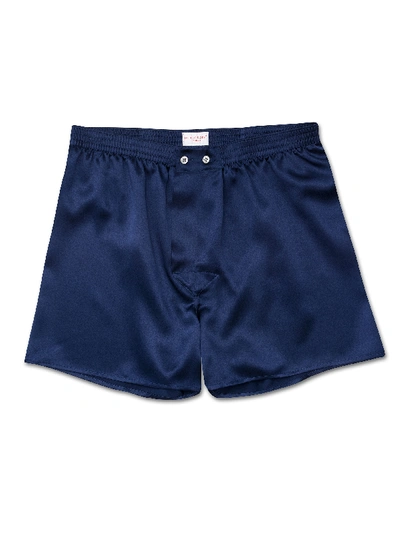 Shop Derek Rose Men's Classic Fit Boxers Bailey Silk Satin Navy