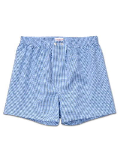 Shop Derek Rose Men's Classic Fit Boxers Gingham Cotton Blue