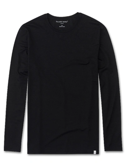 Shop Derek Rose Men's Long Sleeve T-shirt Basel Micro Modal Stretch Black