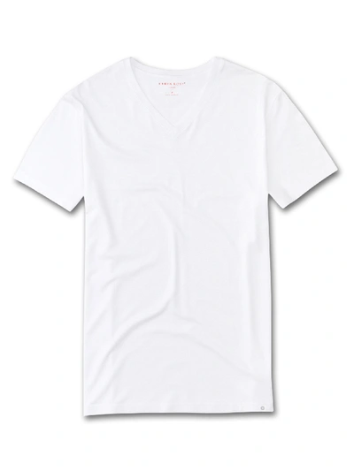Shop Derek Rose Men's V-neck T-shirt Basel Micro Modal Stretch White