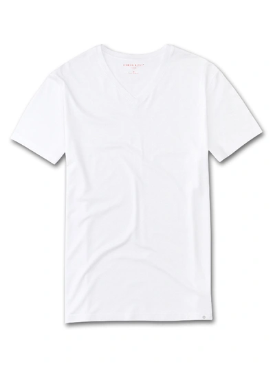 Derek Rose Men's V-neck T-shirt Basel Micro Modal Stretch White In White