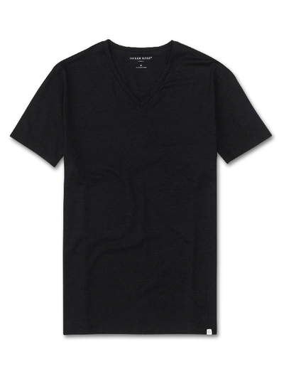 Shop Derek Rose Men's V-neck T-shirt Basel Micro Modal Stretch Black