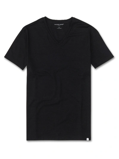 Derek Rose Men's V-neck T-shirt Basel Micro Modal Stretch Black In Black