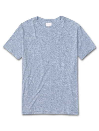 Shop Derek Rose Men's T-shirt Ethan Micro Modal Stretch Light Blue Marl