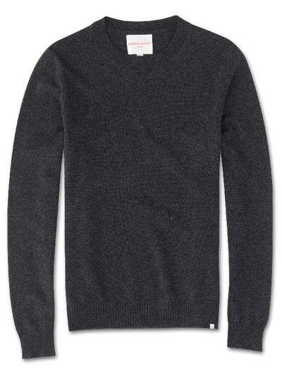 Shop Derek Rose Men's Cashmere Sweater Finley Pure Cashmere Charcoal