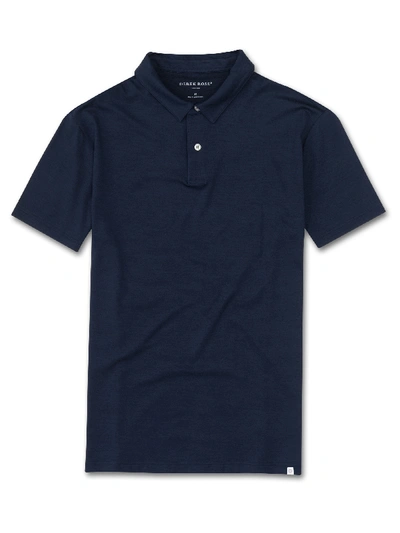 Shop Derek Rose Men's Short Sleeve Polo Shirt Basel Micro Modal Stretch Navy