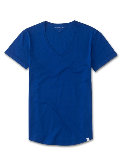 Shop Derek Rose Women's V-neck Leisure T-shirt Riley Pima Cotton Blue