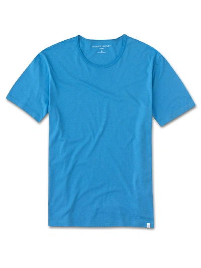 Shop Derek Rose Men's Short Sleeve T-shirt Riley 2 Pima Cotton Blue