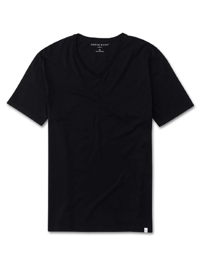 Shop Derek Rose Men's Short Sleeve V-neck T-shirt Riley Pima Cotton Black